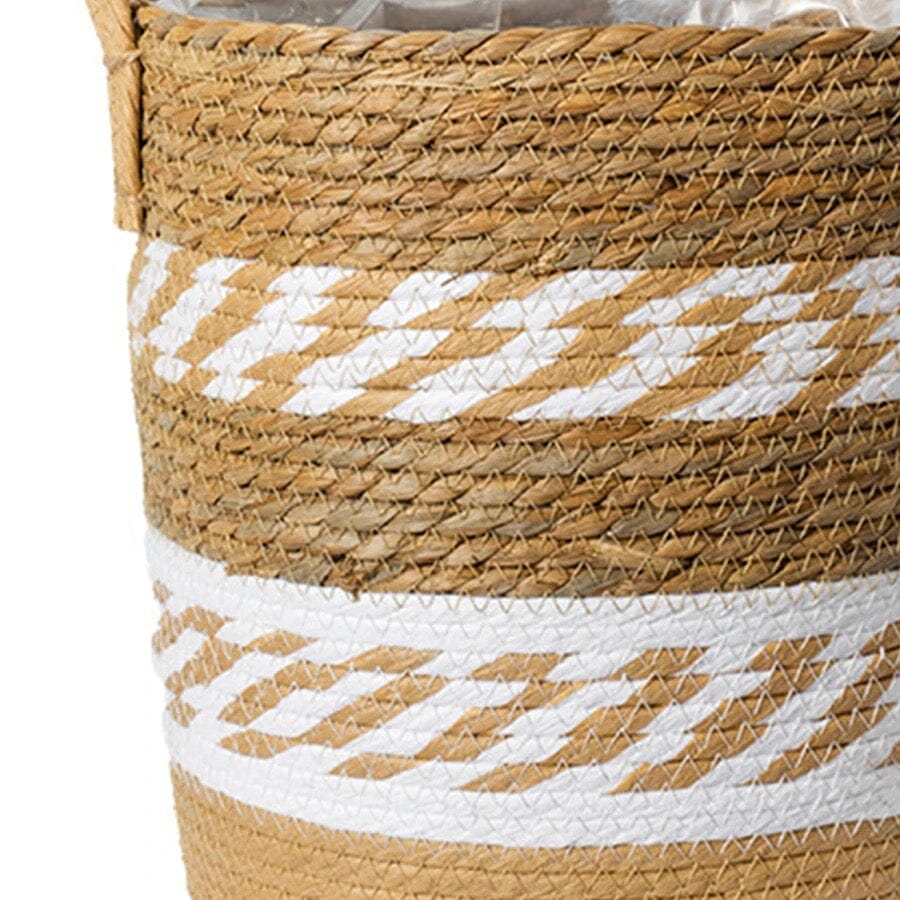 Woven Storage Basket, Seagrass Material, Integrated Handles