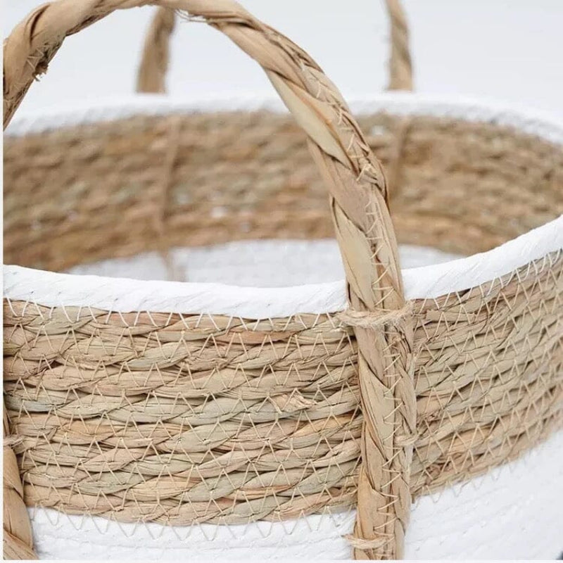 Woven Storage Basket, Seagrass Material, Integrated Handles