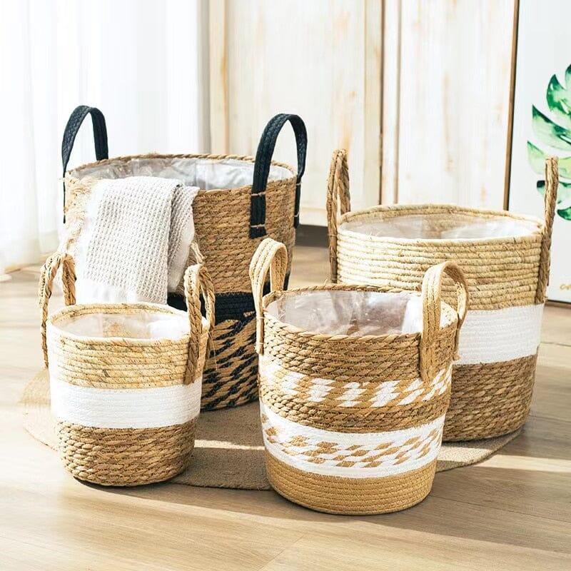 Woven Storage Basket, Seagrass Material, Integrated Handles