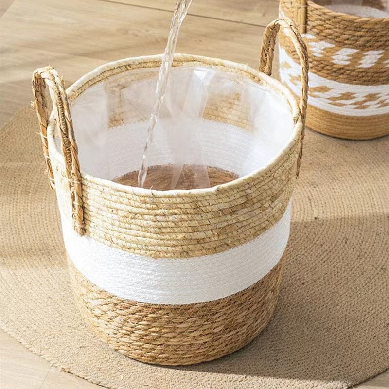 Woven Storage Basket, Seagrass Material, Integrated Handles