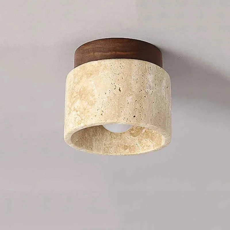 Biora Ceiling Lamp | Travertine & Wood, E27 Fitting