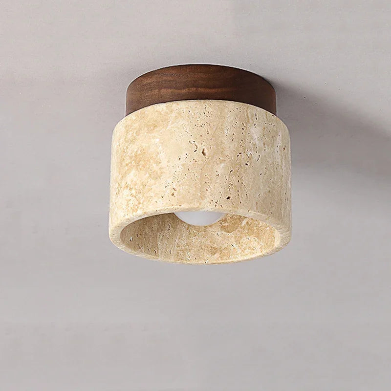 Biora Ceiling Lamp | Travertine & Wood, E27 Fitting