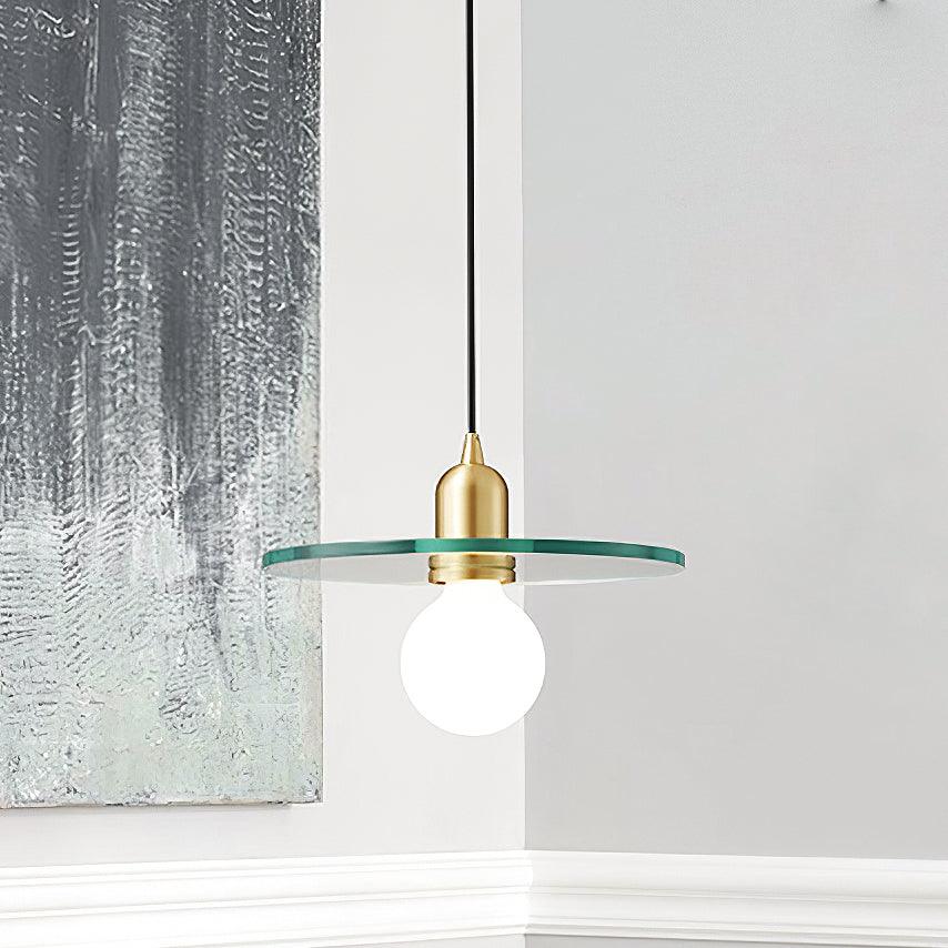 Floating Round Glass Pendant Light with Brass Frame
