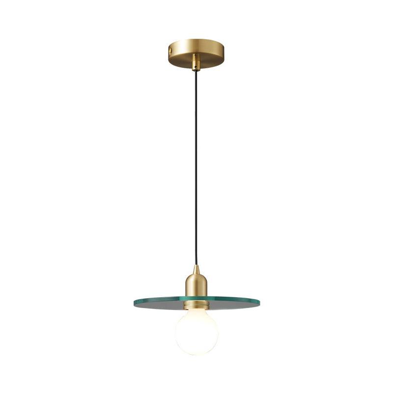 Floating Round Glass Pendant Light with Brass Frame