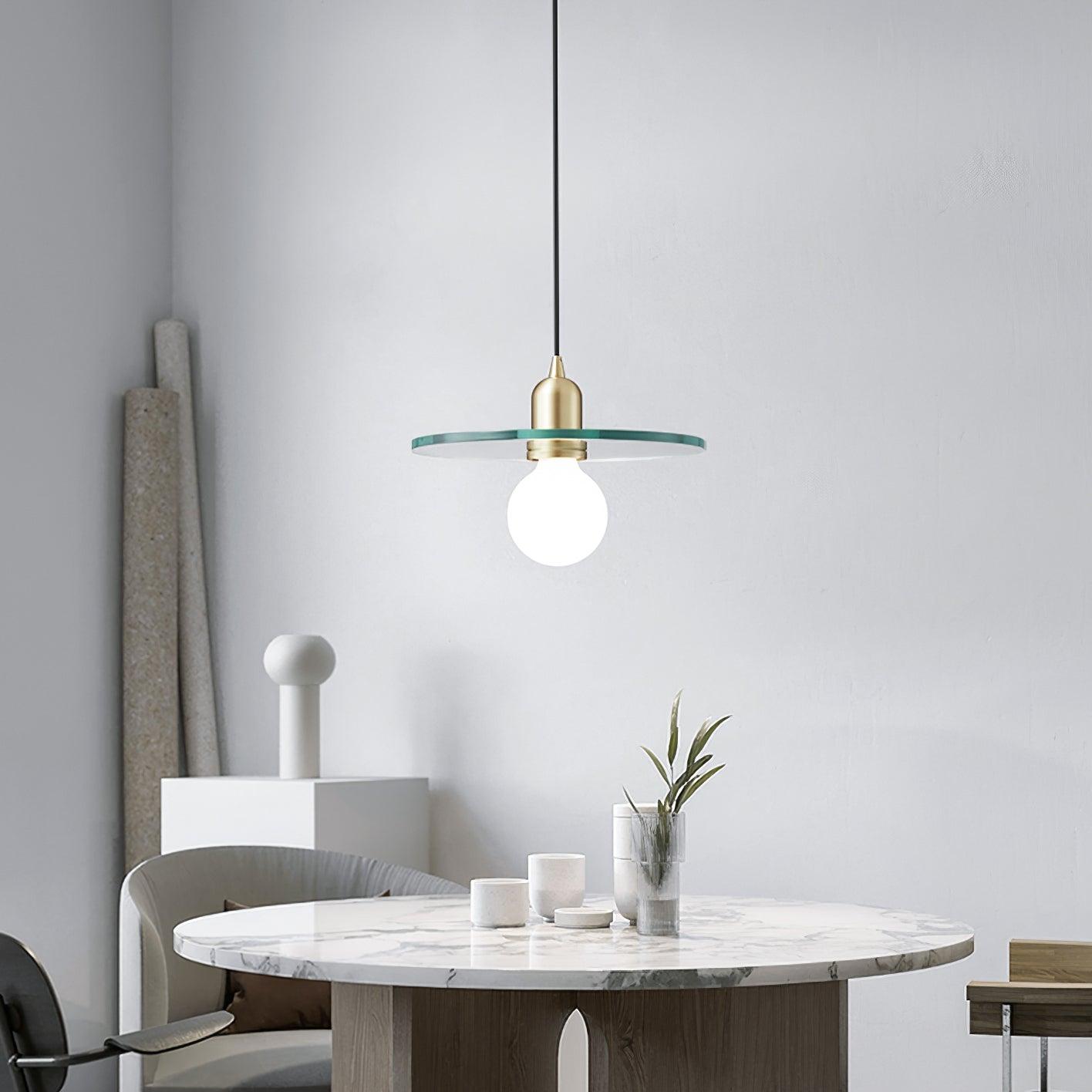 Floating Round Glass Pendant Light with Brass Frame