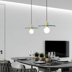 Floating Round Glass Pendant Light with Brass Frame