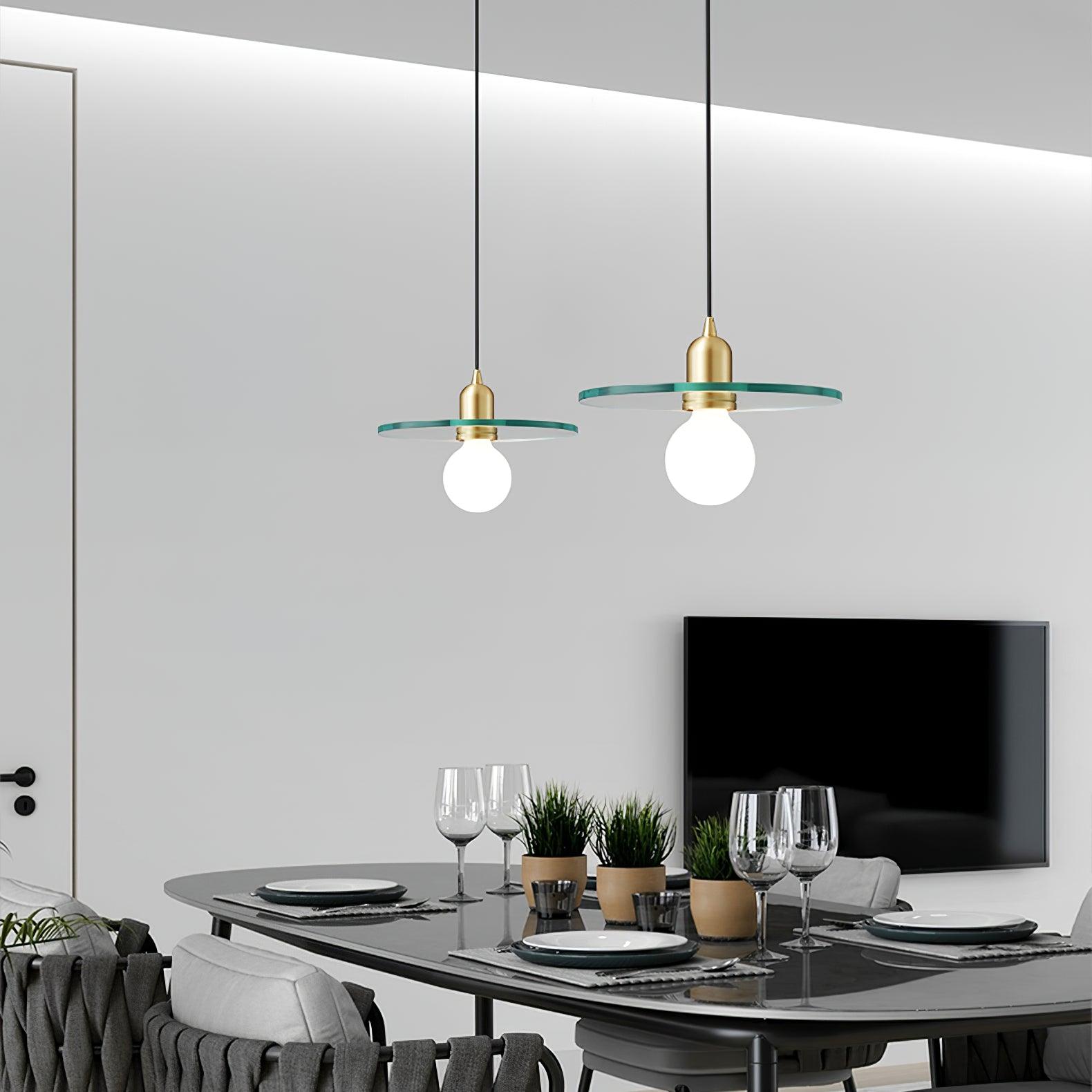 Floating Round Glass Pendant Light with Brass Frame