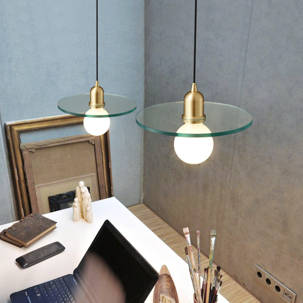 Floating Round Glass Pendant Light with Brass Frame