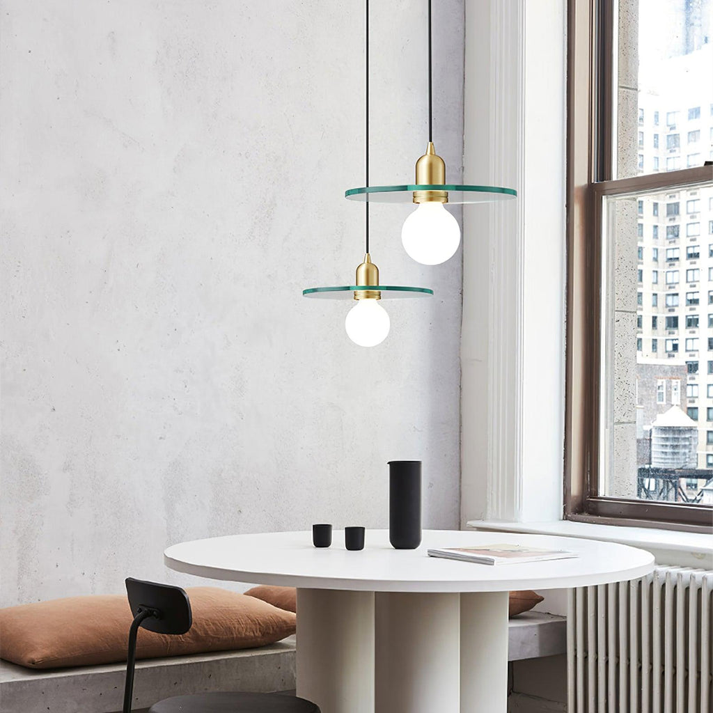 Floating Round Glass Pendant Light with Brass Frame