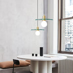 Floating Round Glass Pendant Light with Brass Frame