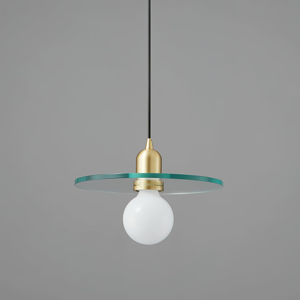 Floating Round Glass Pendant Light with Brass Frame