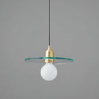 Floating Round Glass Pendant Light with Brass Frame
