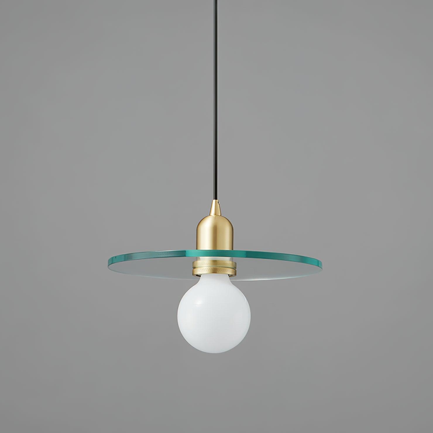 Floating Round Glass Pendant Light with Brass Frame