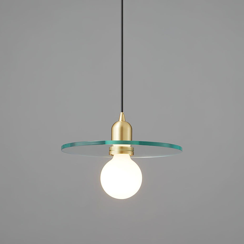 Floating Round Glass Pendant Light with Brass Frame