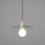 Floating Round Glass Pendant Light with Brass Frame