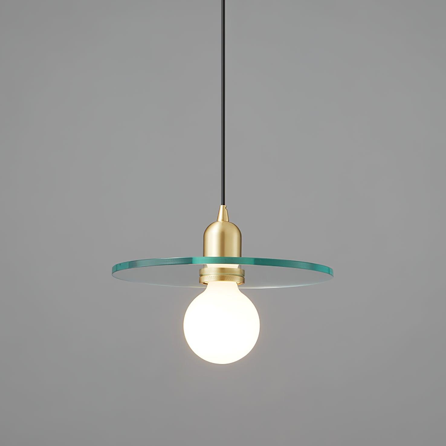 Floating Round Glass Pendant Light with Brass Frame