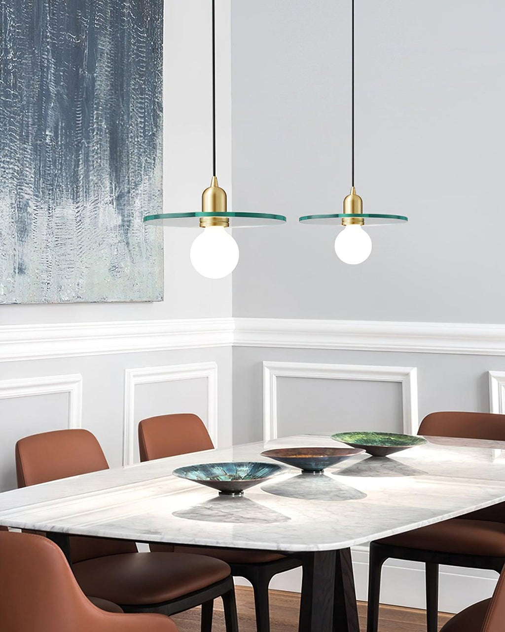 Floating Round Glass Pendant Light with Brass Frame