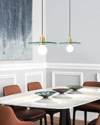 Floating Round Glass Pendant Light with Brass Frame