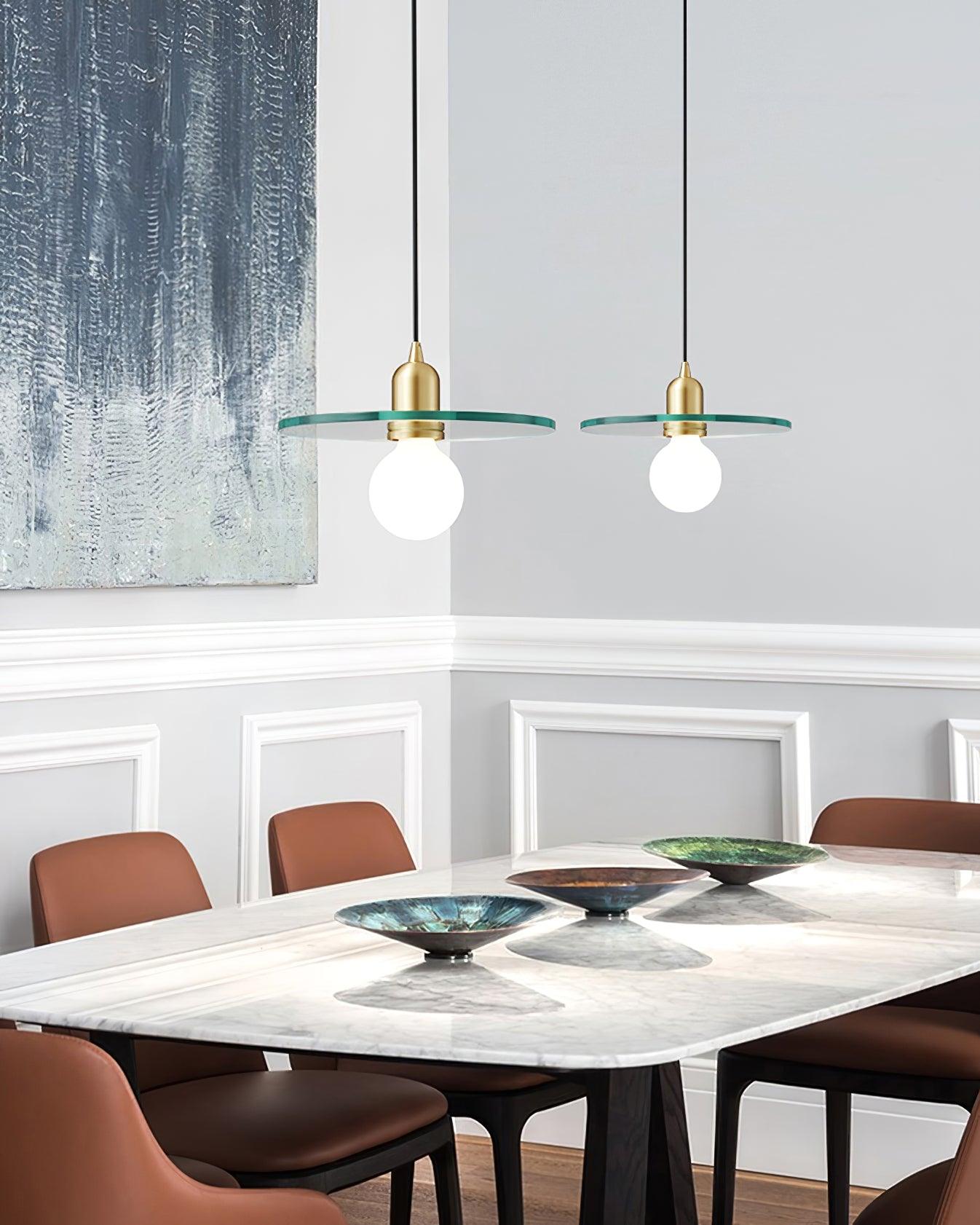 Floating Round Glass Pendant Light with Brass Frame