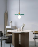 Floating Round Glass Pendant Light with Brass Frame