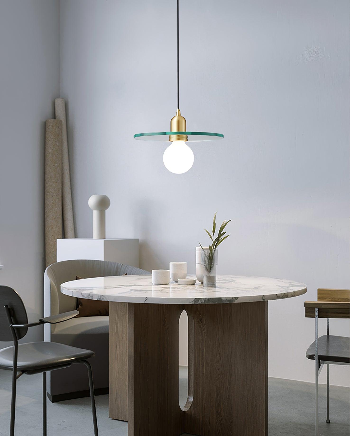 Floating Round Glass Pendant Light with Brass Frame