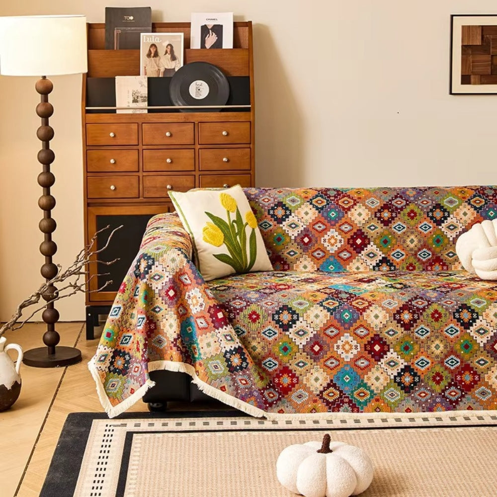 Zahara: Sofa Cover with Colorful Kilim Design & Non-Slip Grip – for Sofa & Lounge