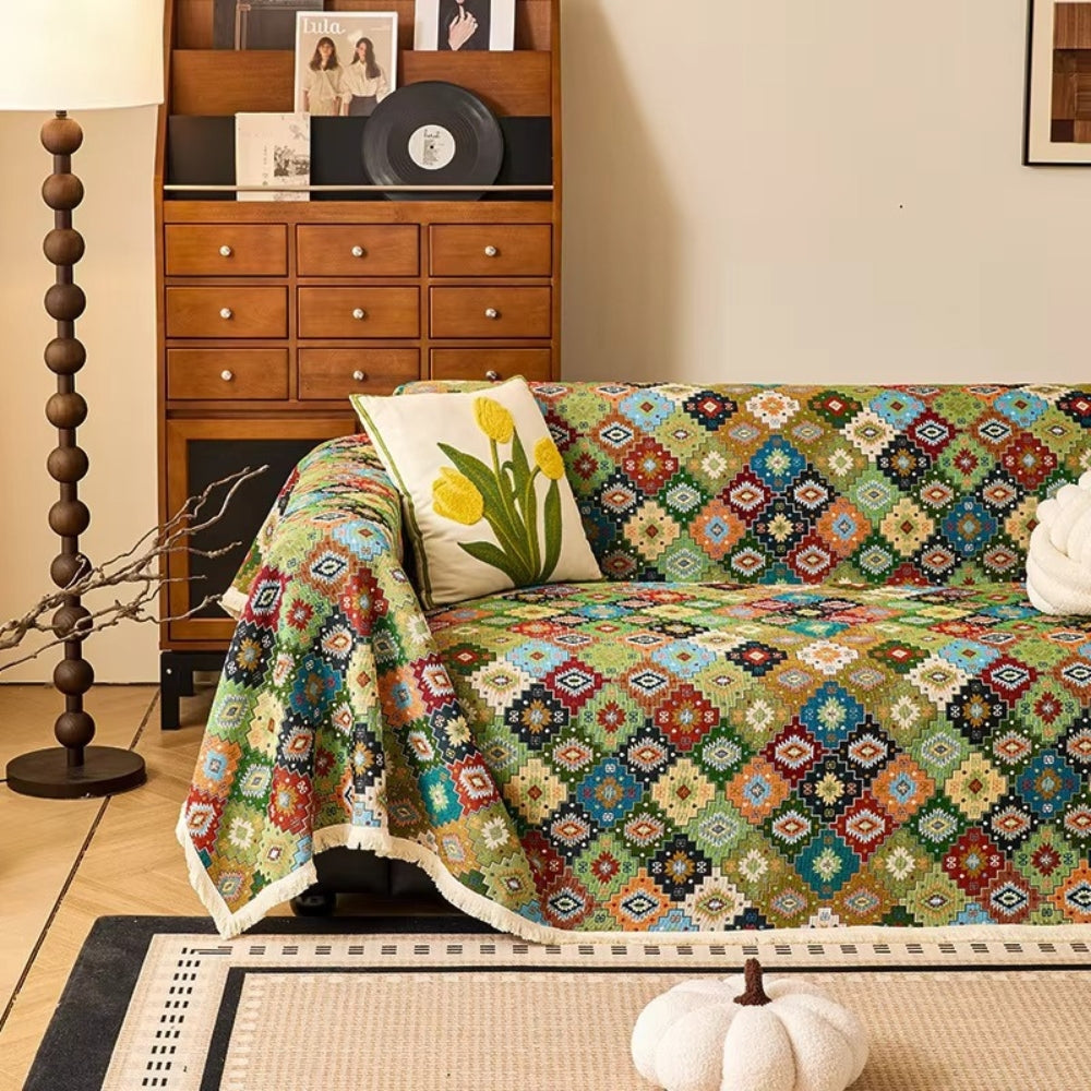 Zahara: Sofa Cover with Colorful Kilim Design & Non-Slip Grip – for Sofa & Lounge