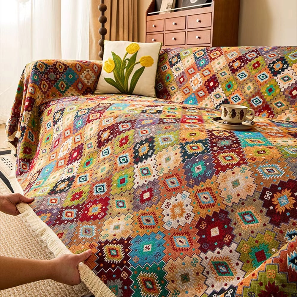 Zahara: Sofa Cover with Colorful Kilim Design & Non-Slip Grip – for Sofa & Lounge