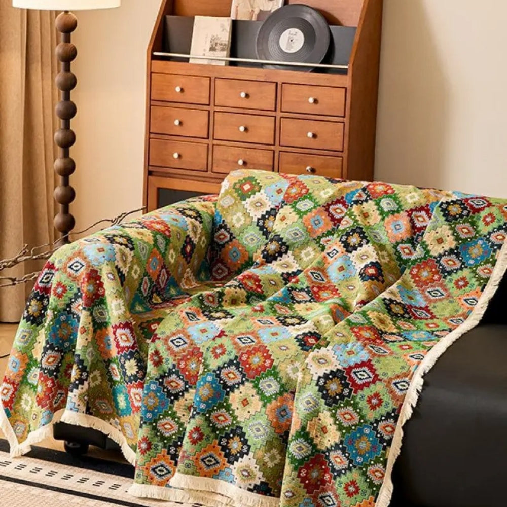 Zahara: Sofa Cover with Colorful Kilim Design & Non-Slip Grip – for Sofa & Lounge
