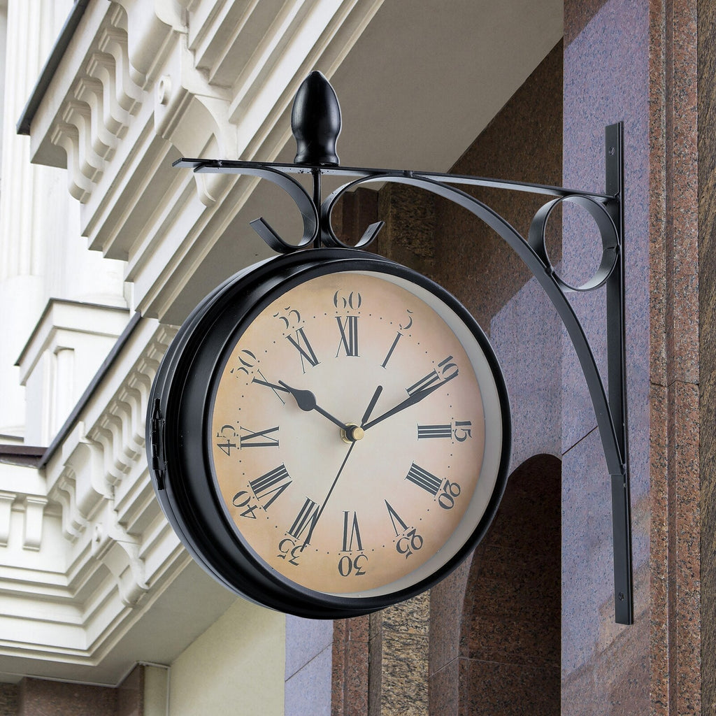 ZeitRiva: Vintage Double-Sided Wall Clock Metal – Retro Charm for Living Room & Hallway