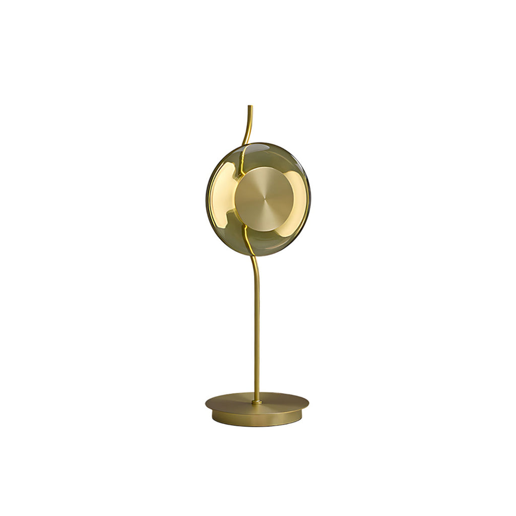 Curved-Stem Brass Table Lamp with Green Glass Shade