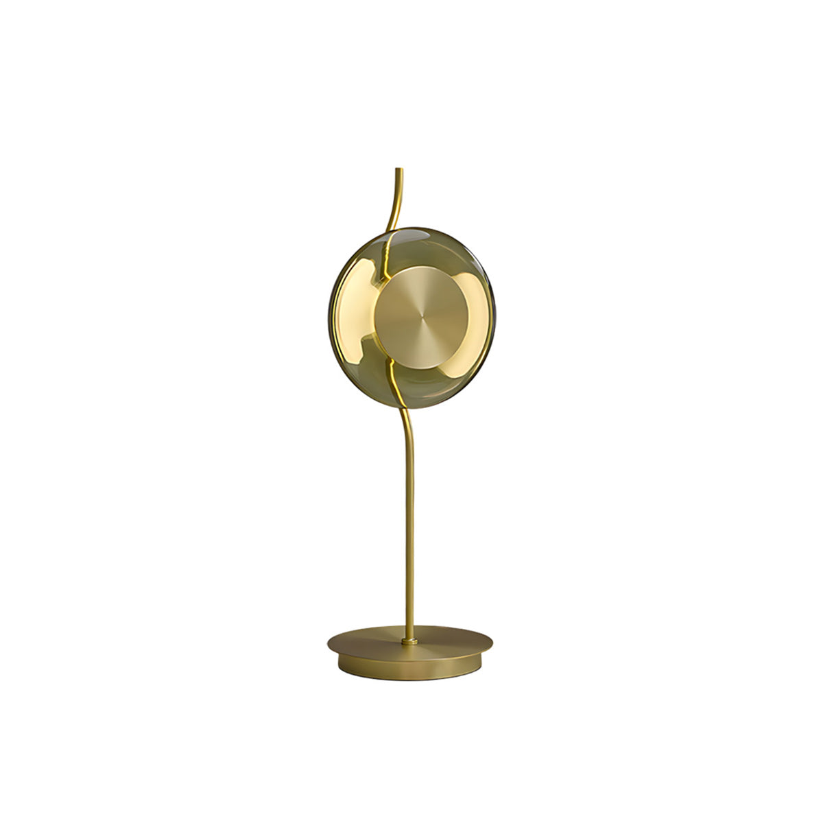 Curved-Stem Brass Table Lamp with Green Glass Shade