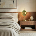 Curved-Stem Brass Table Lamp with Green Glass Shade