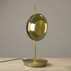 Curved-Stem Brass Table Lamp with Green Glass Shade