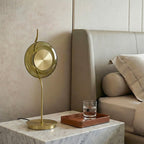 Curved-Stem Brass Table Lamp with Green Glass Shade
