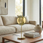Curved-Stem Brass Table Lamp with Green Glass Shade