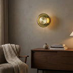 Sculptural Green Glass LED Wall Sconce in Copper