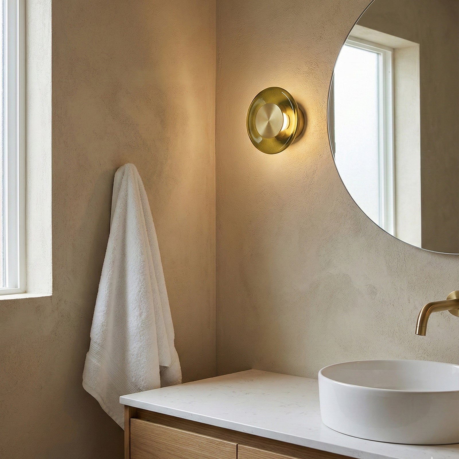 Sculptural Green Glass LED Wall Sconce in Copper
