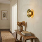 Sculptural Green Glass LED Wall Sconce in Copper