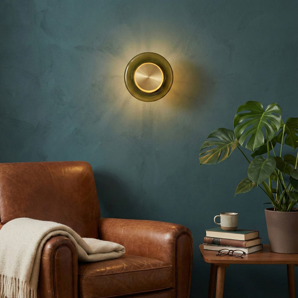 Sculptural Green Glass LED Wall Sconce in Copper