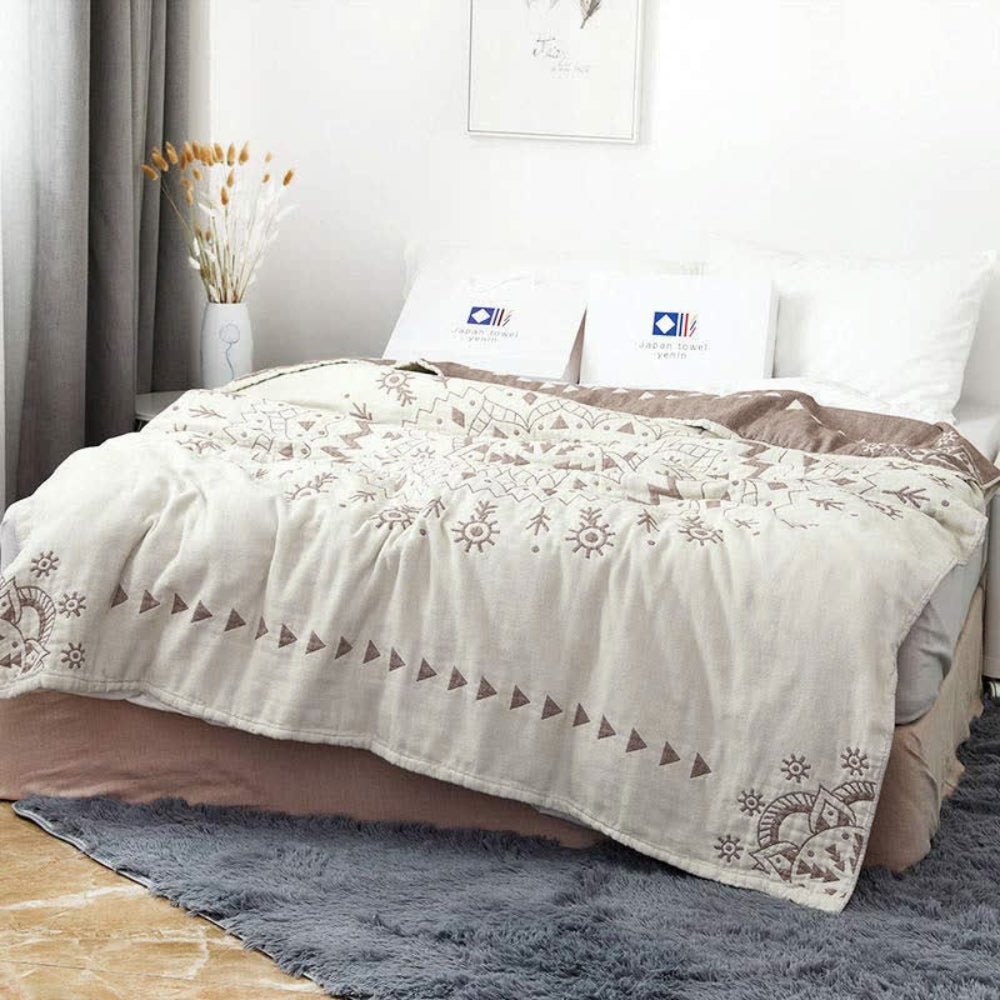 ZenFlair: Cotton Blankets in Mandala Flower Design with Soft Texture & Reversible Function – for Sofa & Lounge