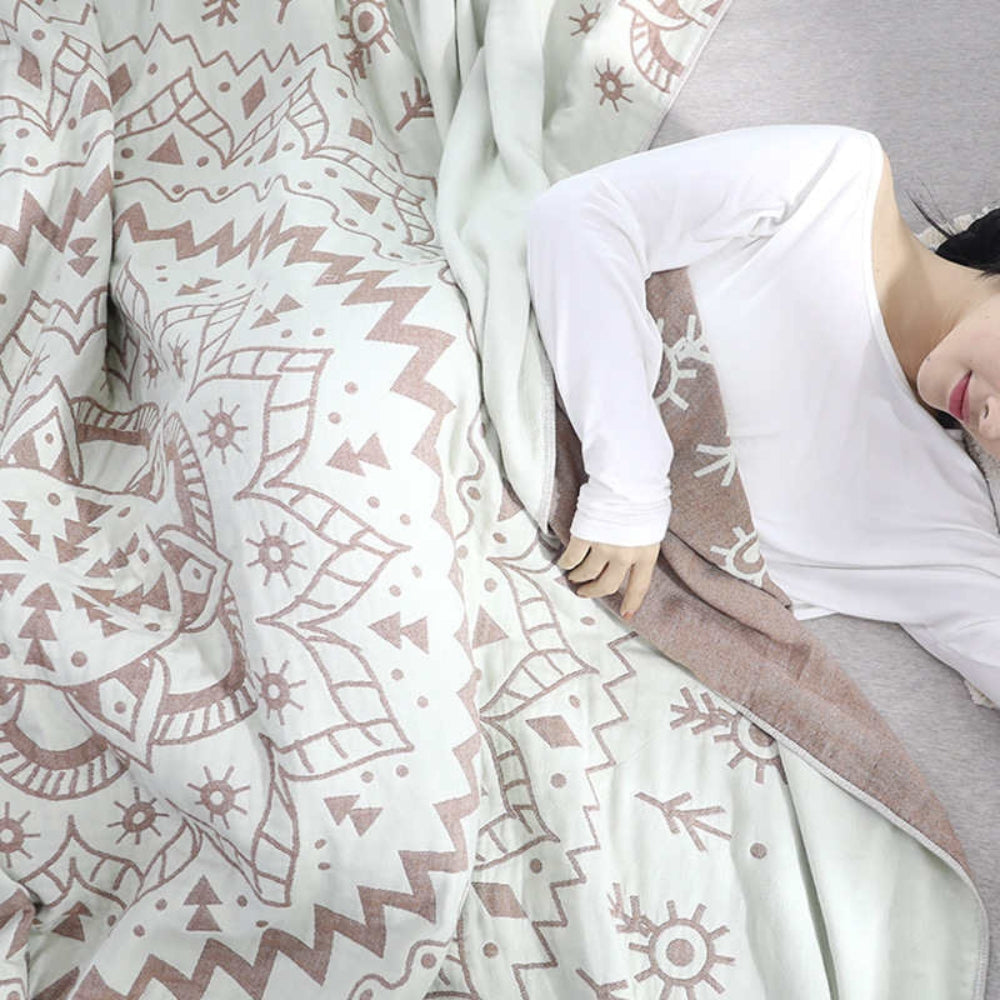 ZenFlair: Cotton Blankets in Mandala Flower Design with Soft Texture & Reversible Function – for Sofa & Lounge