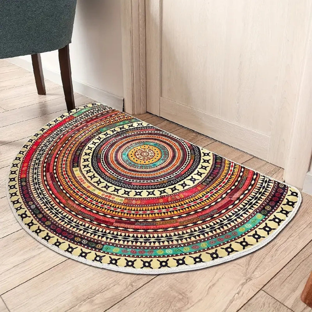 ZenHalfCircle: Decorative Entrance Mat in Mandala Design – Non-Slip, Soft & Colorful for Indoor Use