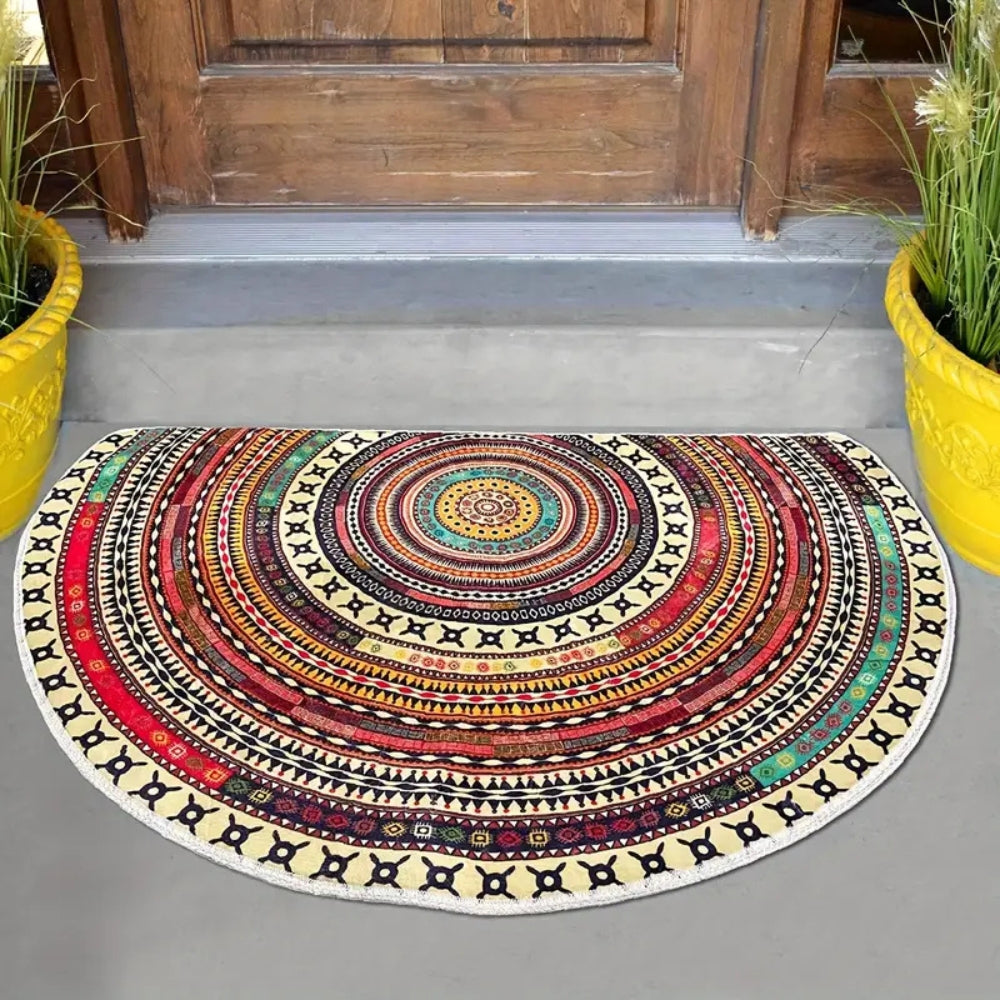 ZenHalfCircle: Decorative Entrance Mat in Mandala Design – Non-Slip, Soft & Colorful for Indoor Use