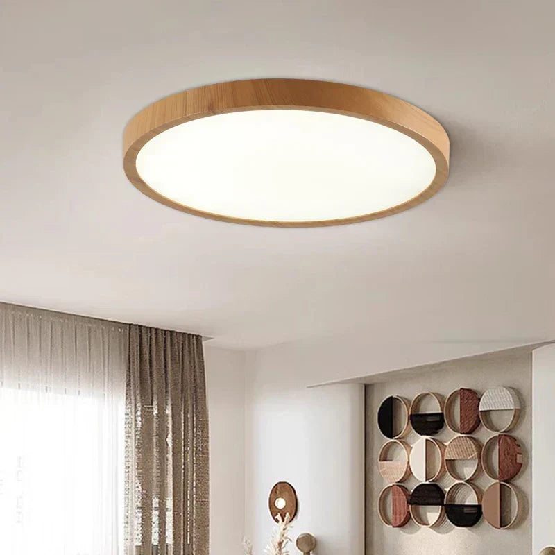 ZenHalo: LED Ceiling Light with Wooden Frame – Flat Ceiling Lamp in Japandi Design