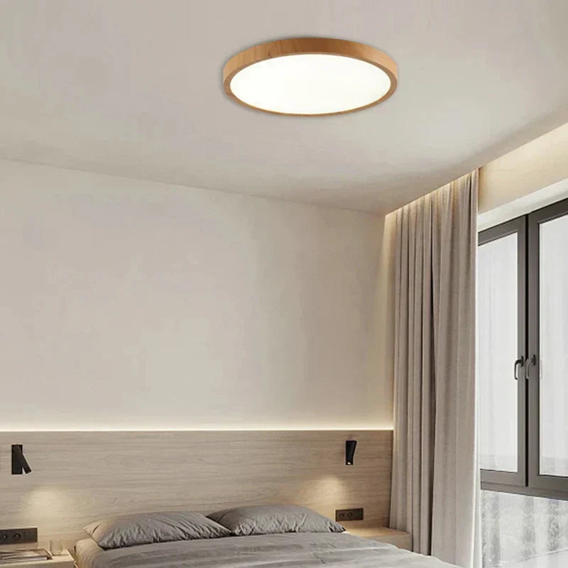 ZenHalo: LED Ceiling Light with Wooden Frame – Flat Ceiling Lamp in Japandi Design