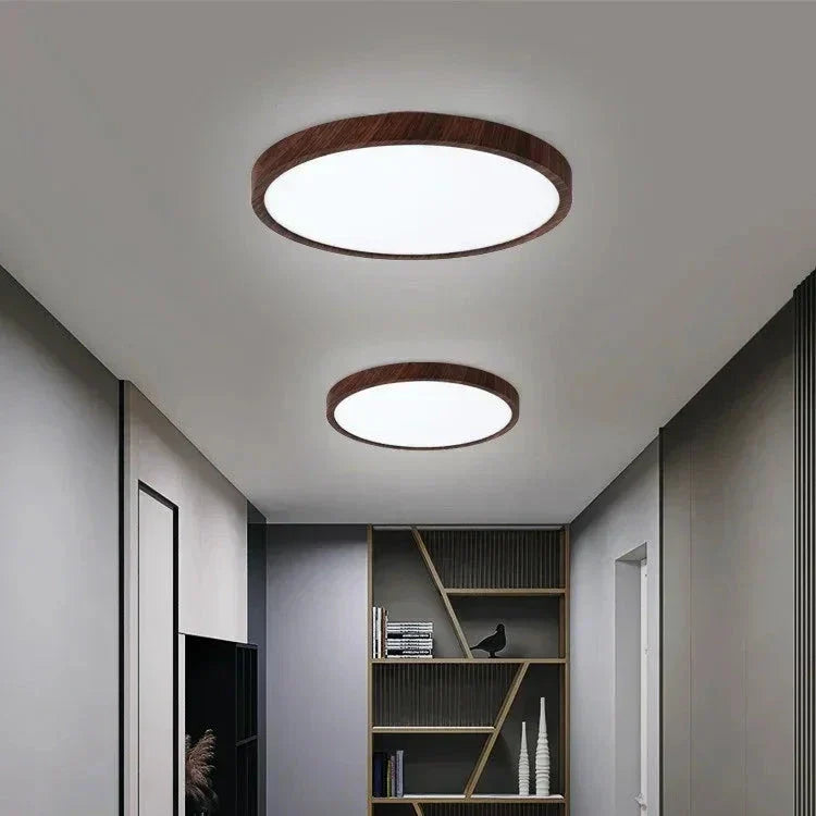ZenHalo: LED Ceiling Light with Wooden Frame – Flat Ceiling Lamp in Japandi Design