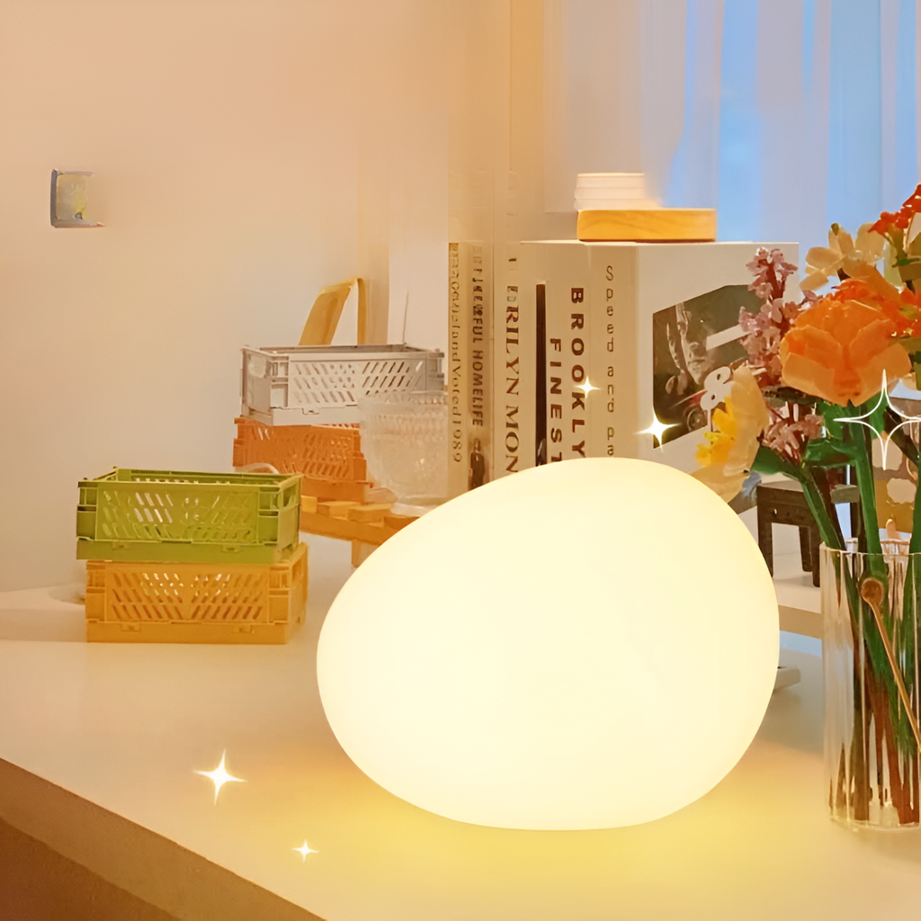 ZenKiesel: Nature-Inspired LED Table Lamp in Stone Shape with Warm Light – for Bedrooms & Reading Corners