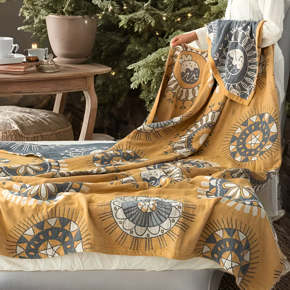 ZenKreis: Cotton Blankets Made from Cotton with Decorative Mandala Pattern & Four-Layer Gauze – for Bedroom & Lounge