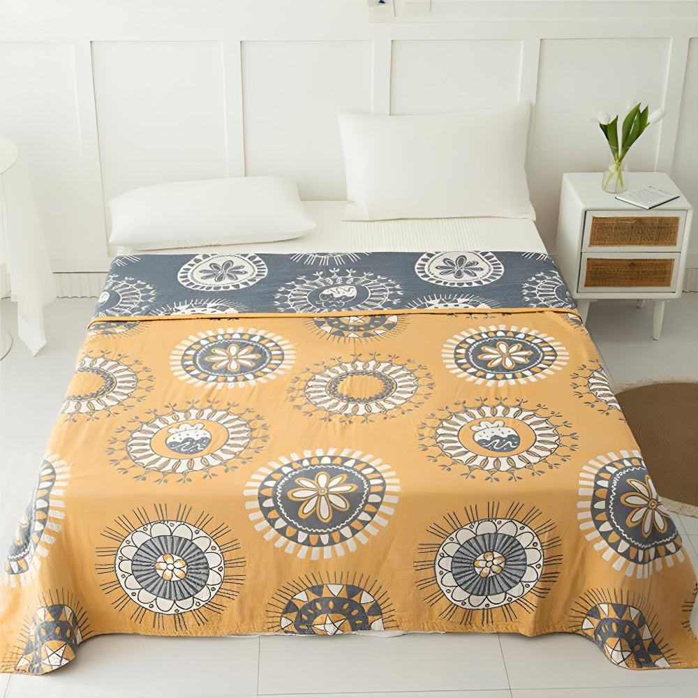ZenKreis: Cotton Blankets Made from Cotton with Decorative Mandala Pattern & Four-Layer Gauze – for Bedroom & Lounge